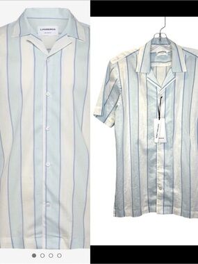 Lindbergh cotton/ linen Blue & White Striped Short Sleeve button Shirt sz. Small